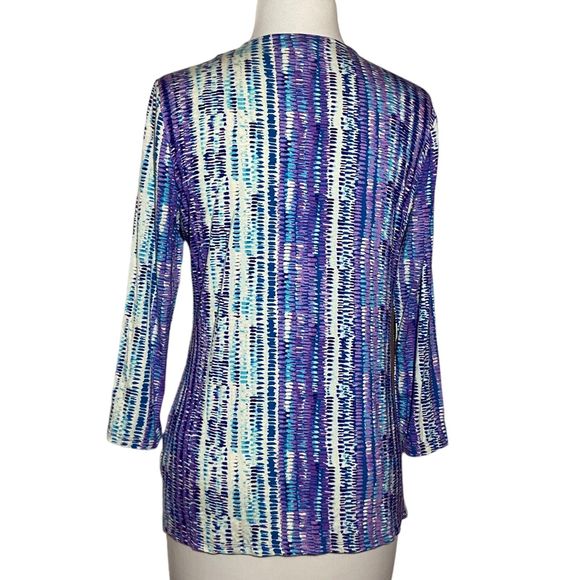 Dana Buchman Top Blouse Women Size S Small Blue Ruffled Front V-Neck 3/4 Sleeve - Picture 4 of 8